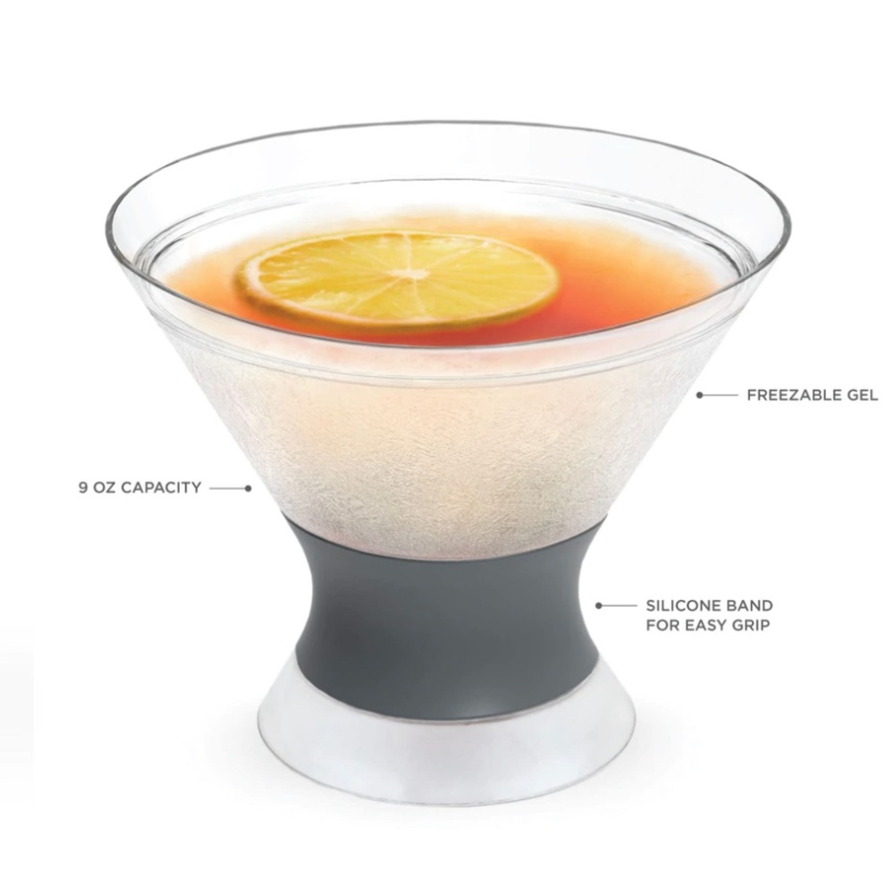 New! Martini Freeze Cooling Cups, Glasses NEW IN BOX. Clear with grey grip..HOST - Picture 1 of 16